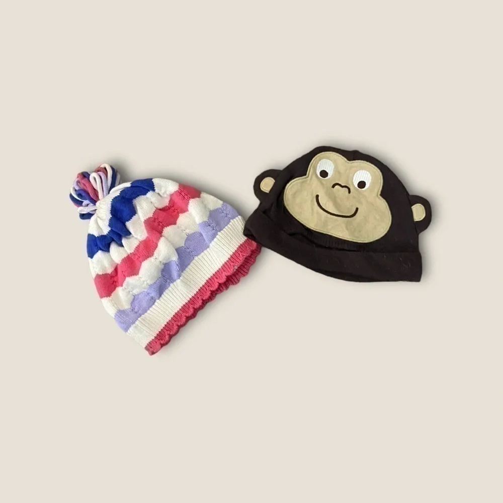 Kids Beanie Lot Monkey Knit Stripe Carter’s 3 Months Crazy 8 4T-5T
